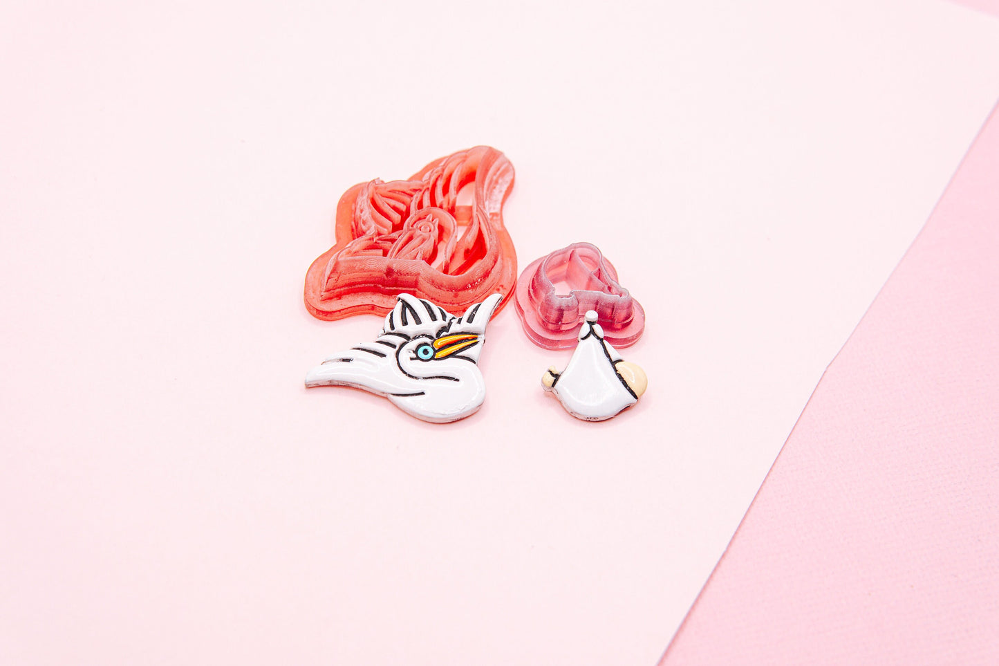 Stork and Baby Polymer Clay Cutter Set, Nursery Rhyme Baby Themed Clay Tools