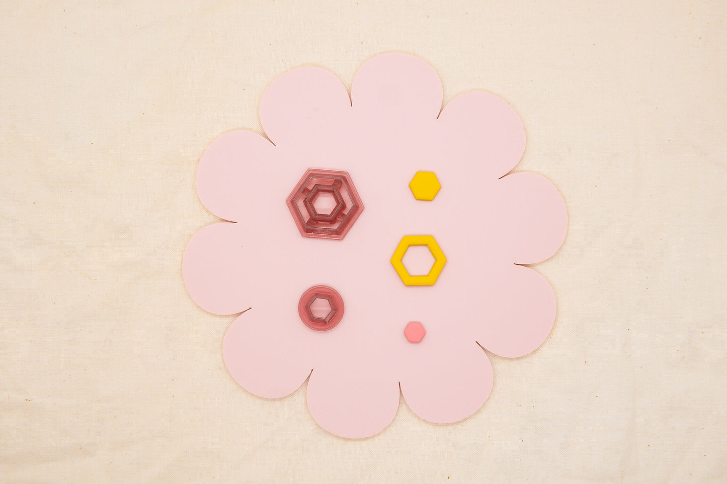 Hexagon Polymer Clay Micro Cutter Set, 1970's Decade Craft Cutter, Retro Shape Ball Clay Tool, ClayAndCaridad Collab Polymer Clay Cutter
