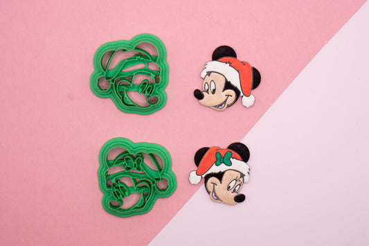 Mickey and Minnie with Christmas Santa Hats Polymer Clay Cutters