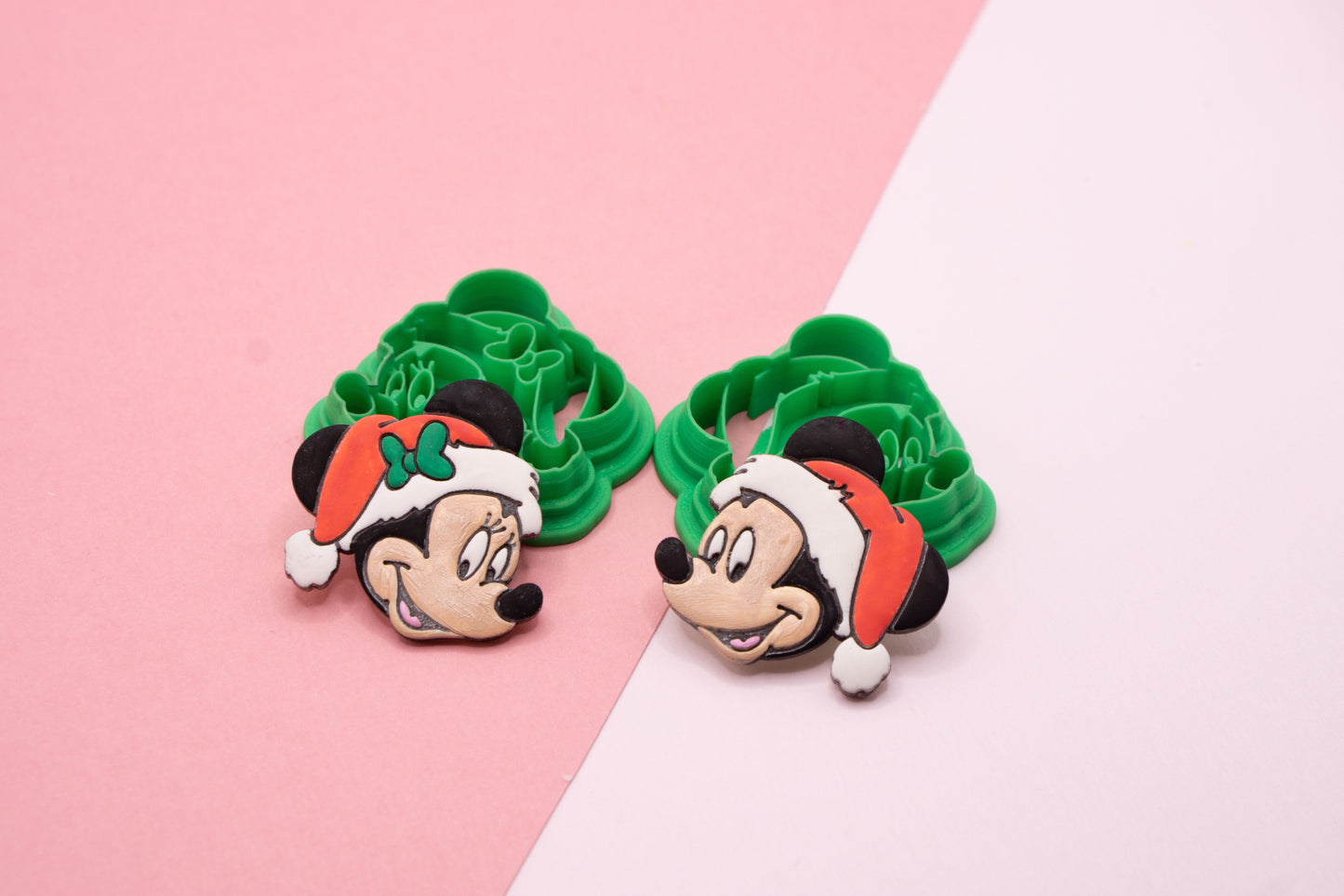 Mickey and Minnie with Christmas Santa Hats Polymer Clay Cutters