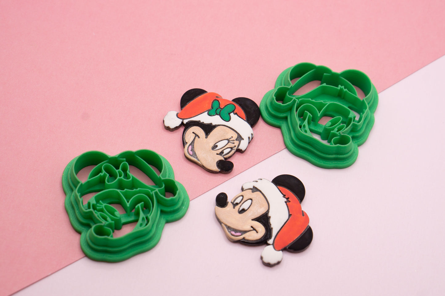 Mickey and Minnie with Christmas Santa Hats Polymer Clay Cutters