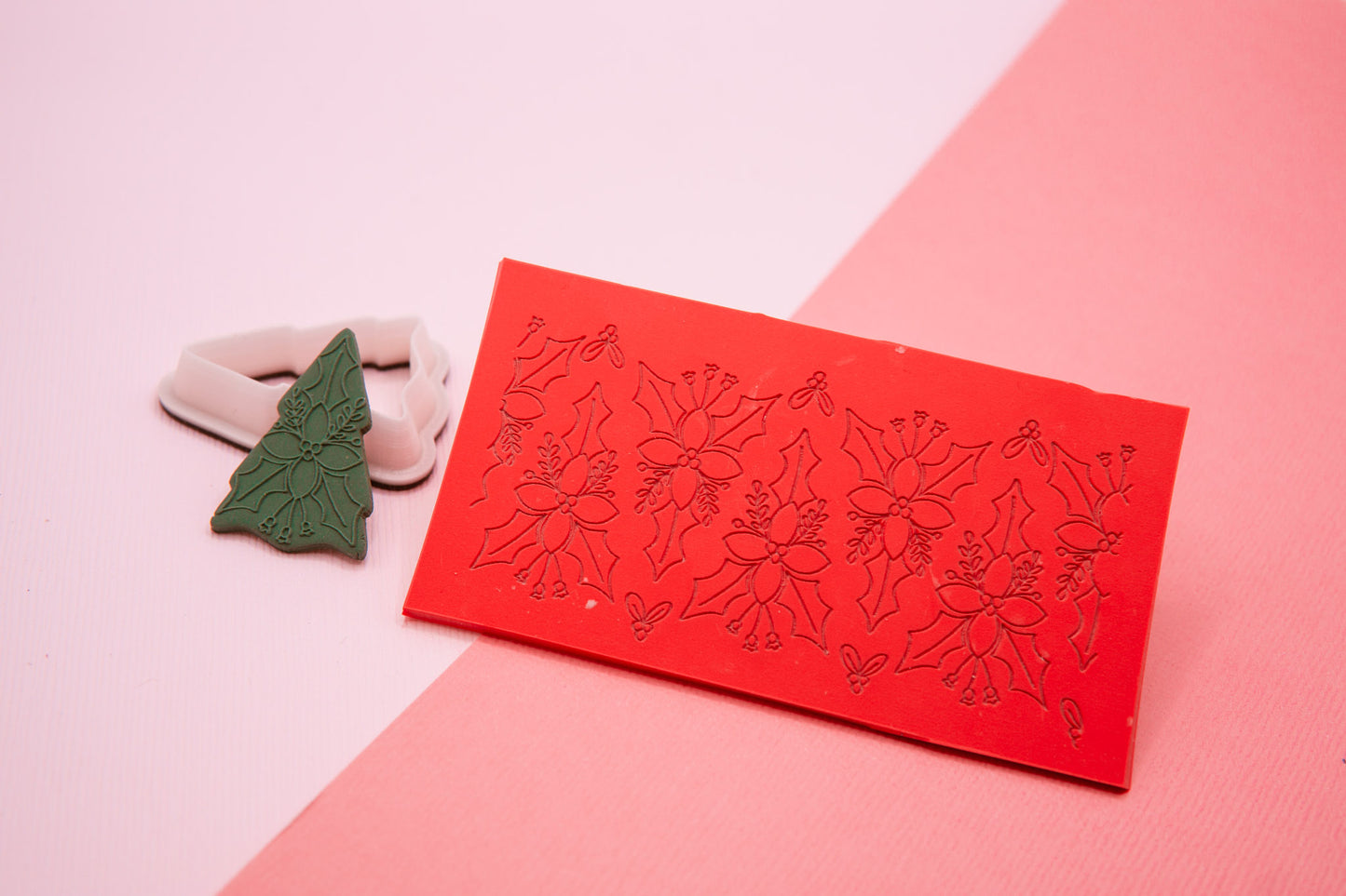 Whimsical Poinsettias Texture Mat and Christmas Tree Polymer Clay Cutter Set