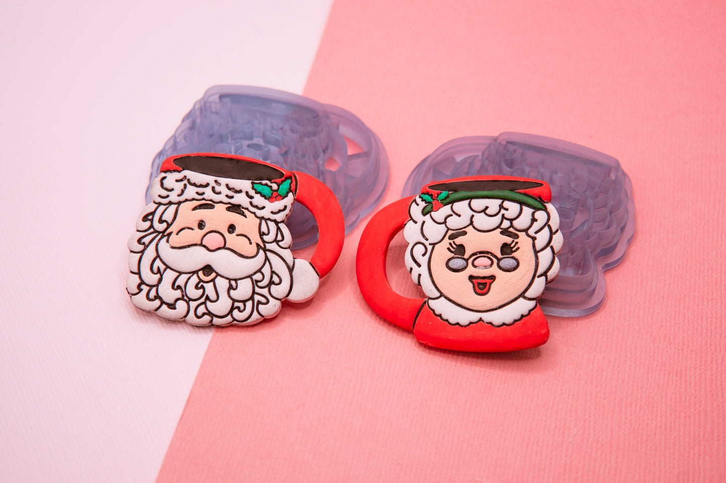 Santa Claus and Mrs. Claus Vintage Mugs Polymer Clay Cutter Set