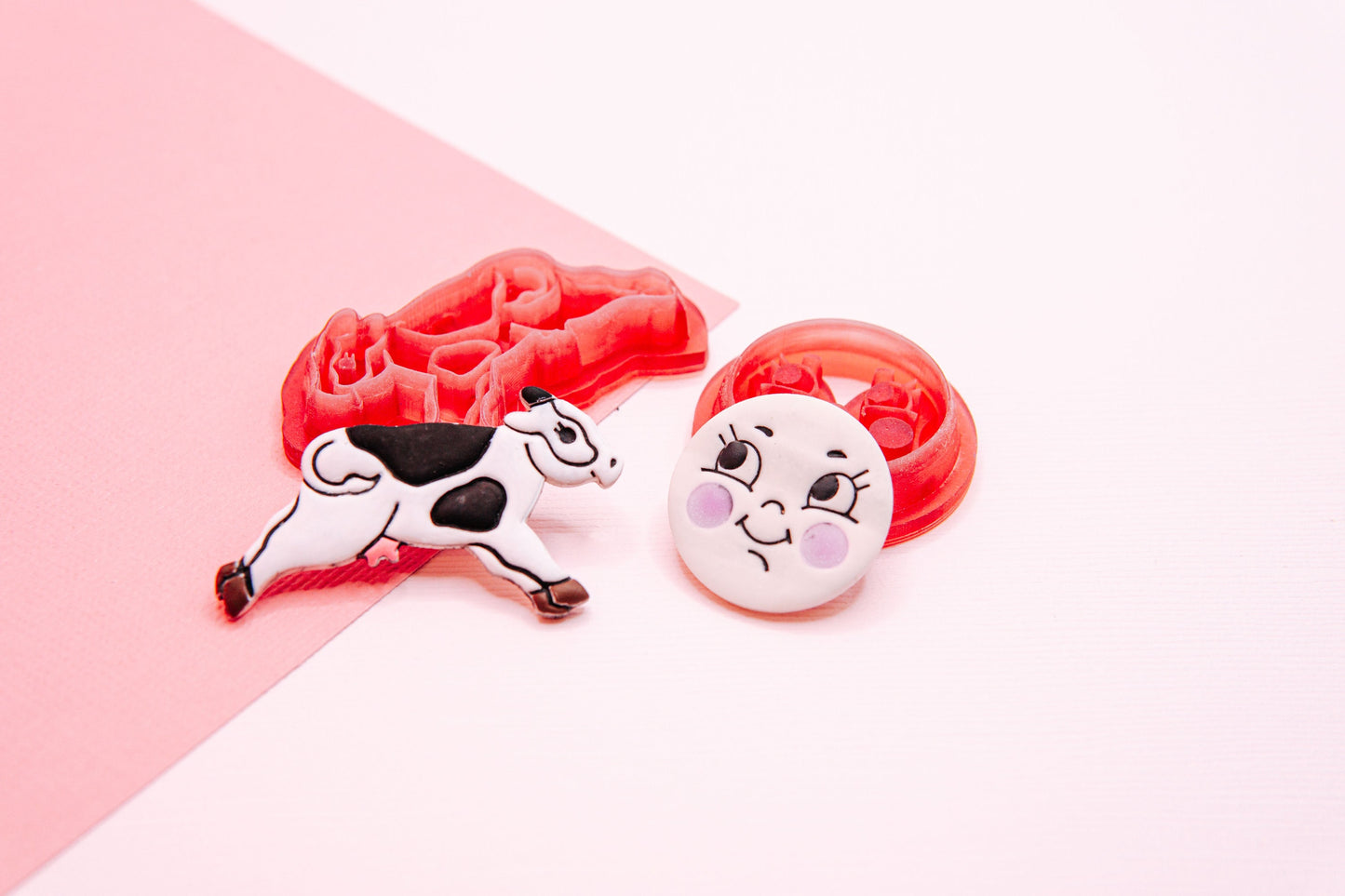 Cow Jumping Over The Moon Polymer Clay Cutter Set, Cow and Moon Clay Cutter