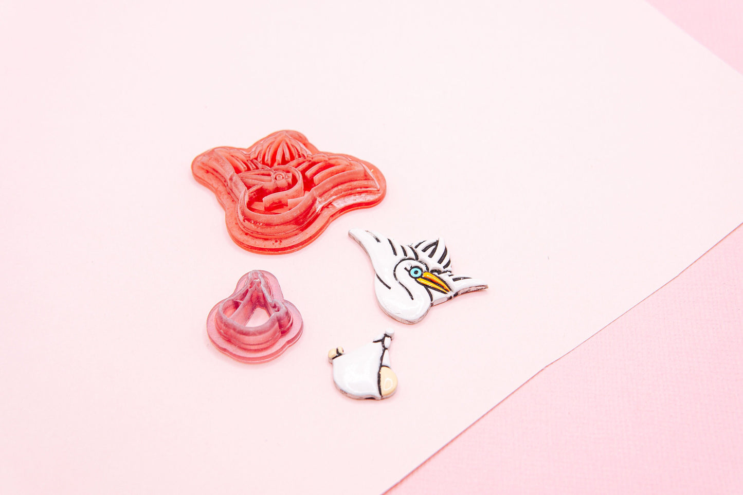 Stork and Baby Polymer Clay Cutter Set, Nursery Rhyme Baby Themed Clay Tools