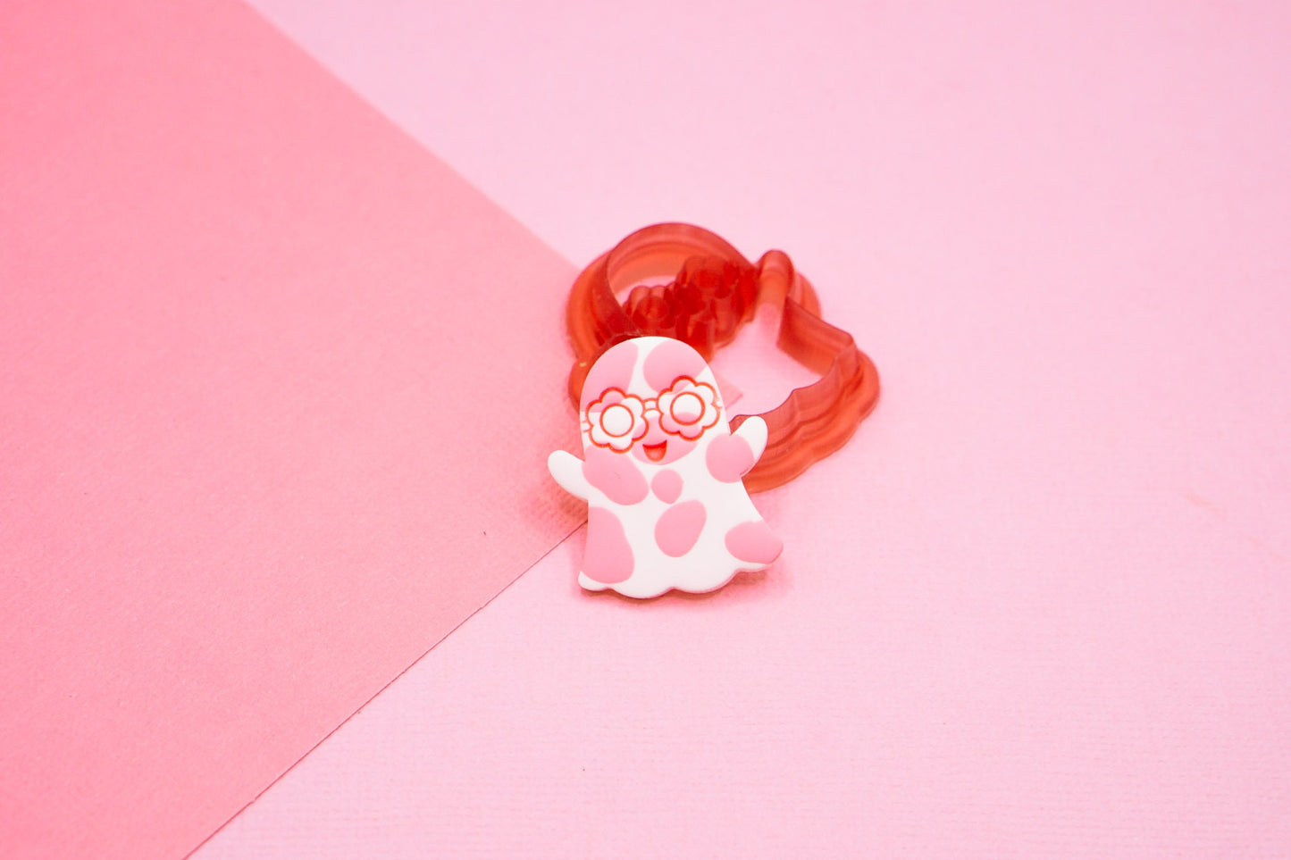 Cute Ghost With Flower Glasses Polymer Clay Cutter