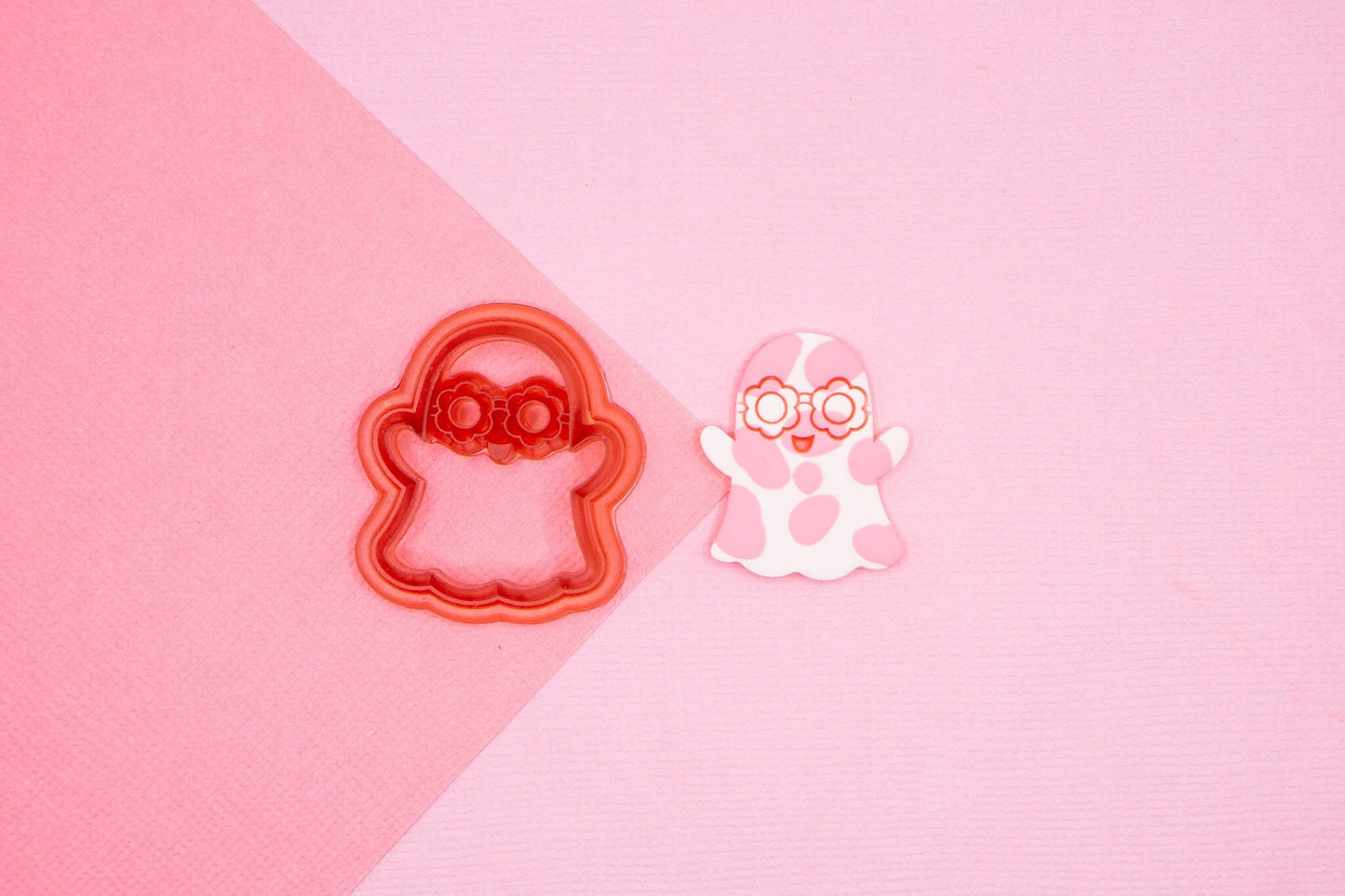 Cute Ghost With Flower Glasses Polymer Clay Cutter