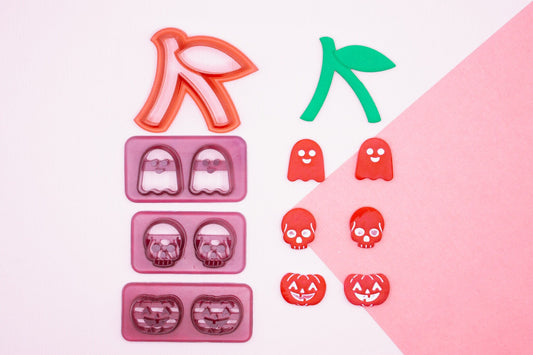 Halloween Cherry Icons Polymer Clay Cutter Set, Ghost Pumpkin Skull Cherry Set