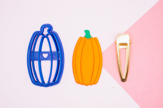 Long Pumpkin Clay Cutter and Hair Clip Blanks Set