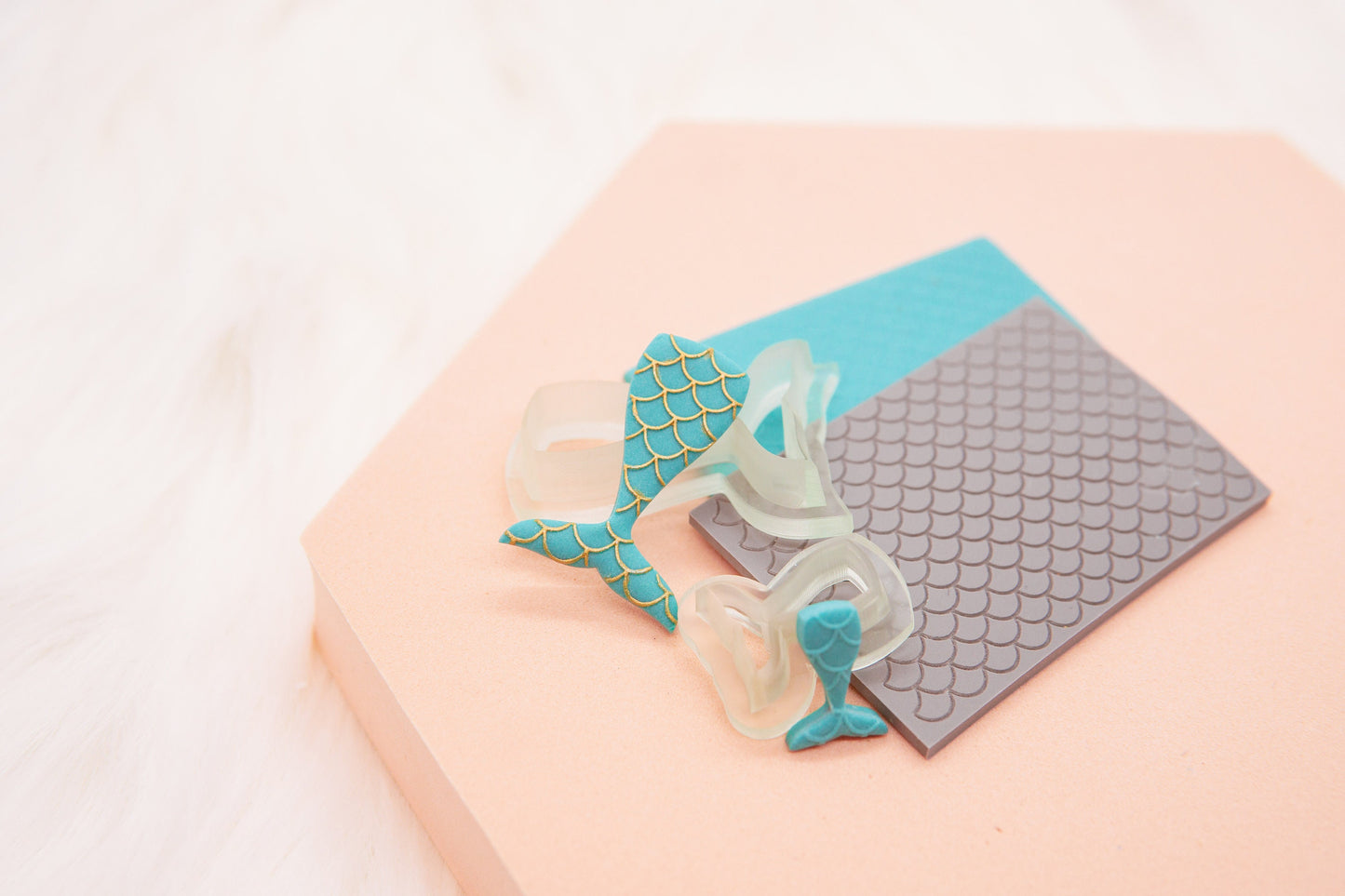 Mermaid Tail Polymer Clay Cutters and Scales Texture Mat Set