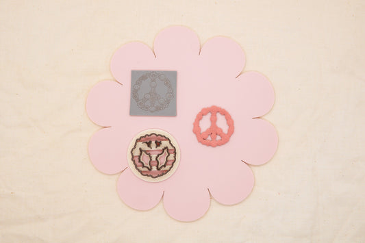 Floral Peace Sign Polymer Clay Cutter/Texture Mat Set